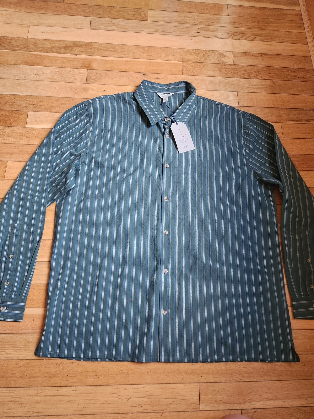 New Seasalt Cornwall Men's Penmere Striped Organic Cotton Button Down Shirt XL